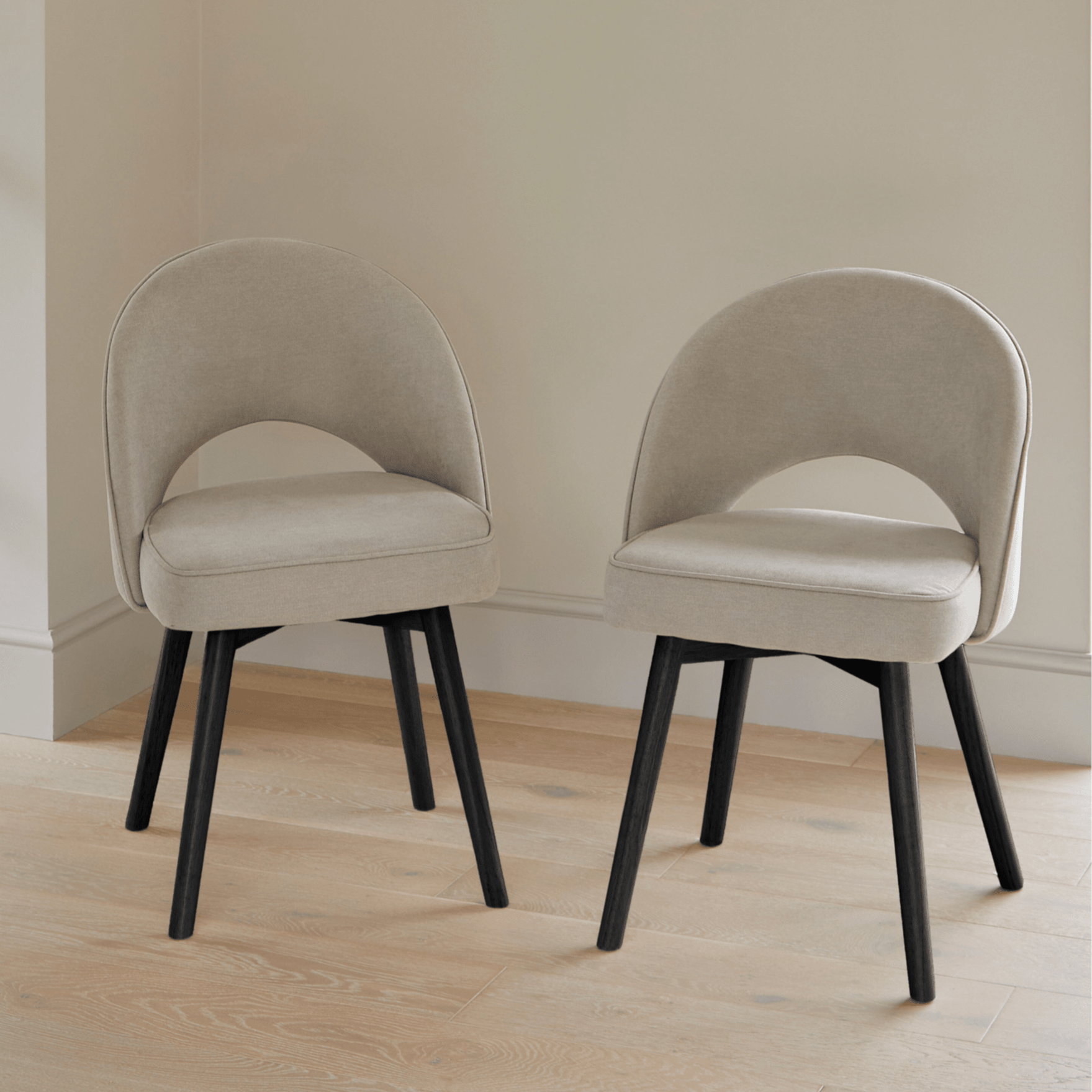 Marilyn Soft Beige Dining Chairs - Set of 2 - Black Oak Legs