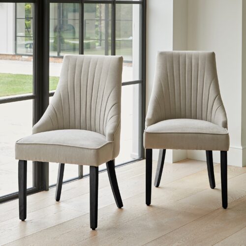 Nadine Soft Beige Dining Chairs - Set of 2 - Black Legs