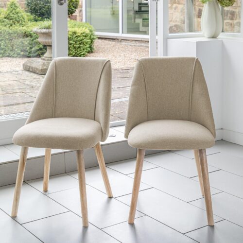Freya Sand Dining Chairs - Set of 2 - Whitewash Oak Legs