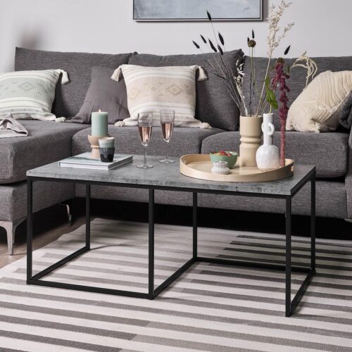 Jay Concrete Effect Coffee Table - Black Frame